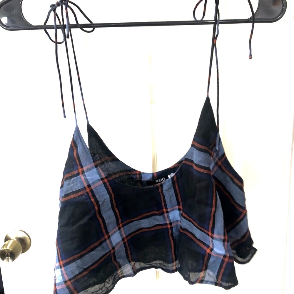 Flannel Print Spaghetti Strap Crop Top